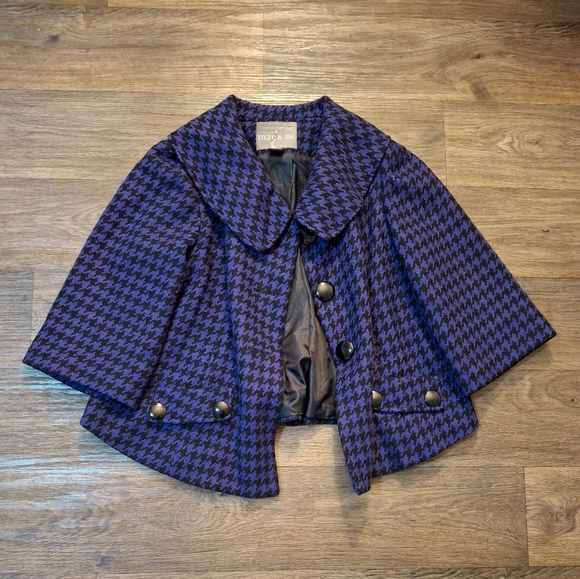 Mac & Jac Purple Houndstooth Cropped Wool Jacket Coat Trapeze - Picture 4 of 13